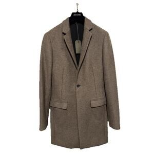AllSaints Coat Mens XS Ash Brown Bodell Wool Blend Topcoat Notch Lapel Lined